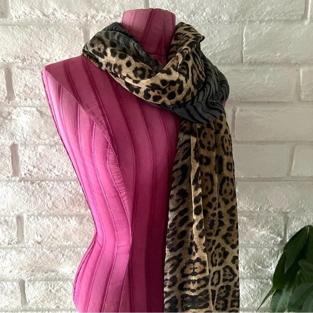 Leopard Print Scarf Black Stripes B1-1
